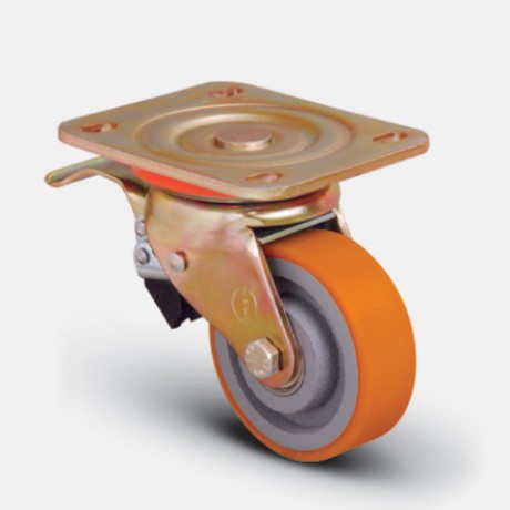 Колесо полиуретановое поворотное с тормозом, диск-чугун, 200 мм (ED01 VBP 200 F)