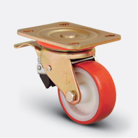 Колесо сверхмощное полиуретановое поворотное с тормозом 125 мм (ED01 ZBP 125 F), диск-полиамид