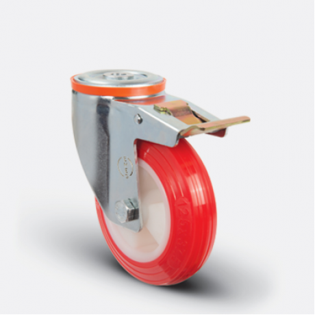 Колесо полиуретановое поворотное под болт с тормозом 125 мм диск-полиамид (EM 04 ZKP 125)