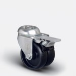 Аппаратное сдвоенное колесо под болт М10 с тормозом 75 мм ( ET04 MKM 75 F), диск-полипропилен черное ET04-MKM-75-F