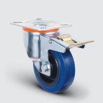  Колесо эластичная синяя резина поворотное с тормозом 100 мм диск-полиамид