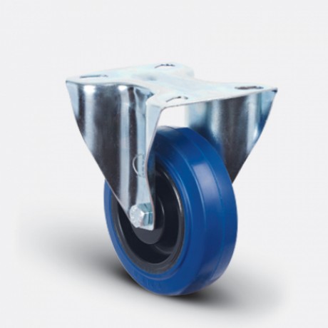  Колесо эластичная синяя резина неповоротное 100 мм диск-полиамид
